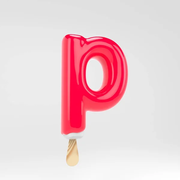 Crème glacée lettre P minuscule. Alphabet popsicle rose. 3d rendu lettrage dessert isolé sur fond blanc . — Photo