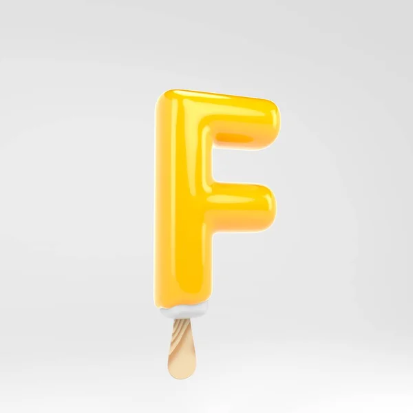 Ice Cream letter F hoofdletters. Gele popsicle alfabet. 3D gerenderde dessert belettering geïsoleerd op witte achtergrond. — Stockfoto