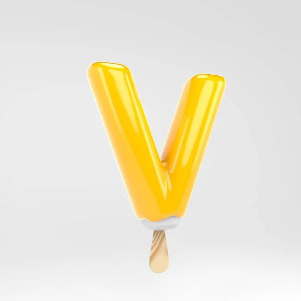 Παγωτό γράμμα V κεφαλαίο. Κίτρινο αλφάβητο παγωτού. 3D δόθηκαν γράμματα επιδόρπιο απομονώθηκαν σε λευκό φόντο. — Φωτογραφία Αρχείου