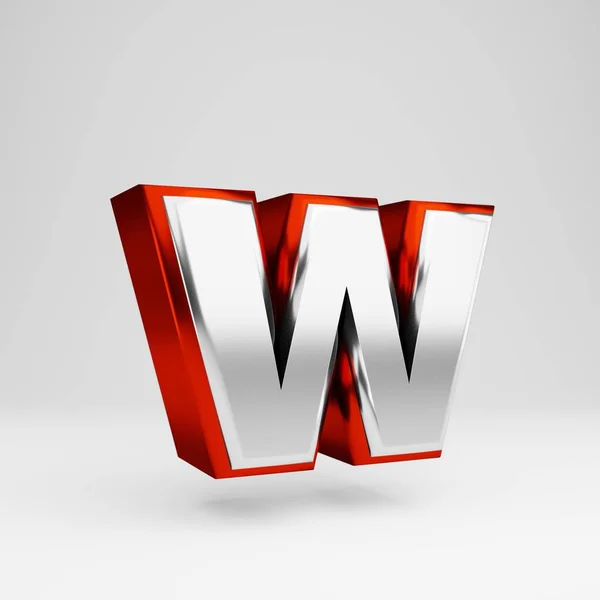Metalen 3D letter W kleine letters. Metallic rood en wit lettertype geïsoleerd op witte achtergrond. — Stockfoto