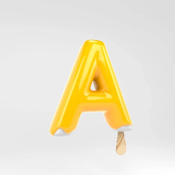 Lettera gelato A maiuscola. Alfabeto giallo dei ghiaccioli. 3d reso lettering dessert isolato su sfondo bianco . — Foto Stock