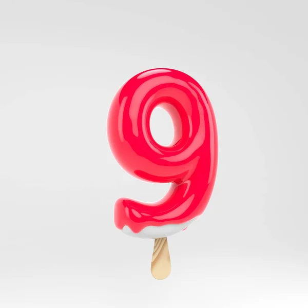 Glass nummer 9. Rosa Popsicle alfabetet. 3D renderade dessert bokstäver isolerade på vit bakgrund. — Stockfoto