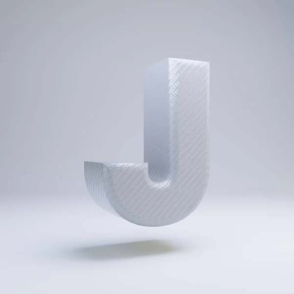 탄소 섬유 3D 문자 J 대문자. 흰색 배경에 격리된 흰색 탄소 글꼴. — 스톡 사진
