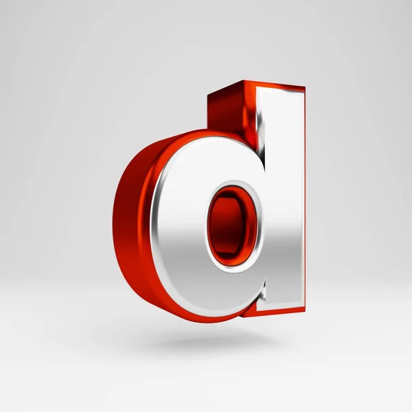 Metal 3D Letter D gemener. Metalliskt rött och vitt typsnitt isolerat på vit bakgrund. — Stockfoto
