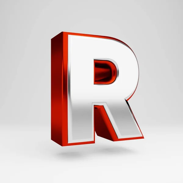 Metal 3d letter R uppercase. Metallic red and white font isolated on white background. — Stock Photo, Image