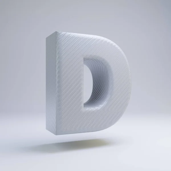 Prostorové vlákno s 3D písmenem D velkými písmeny. Bílé uhlíkové písmo izolované na bílém pozadí. — Stock fotografie