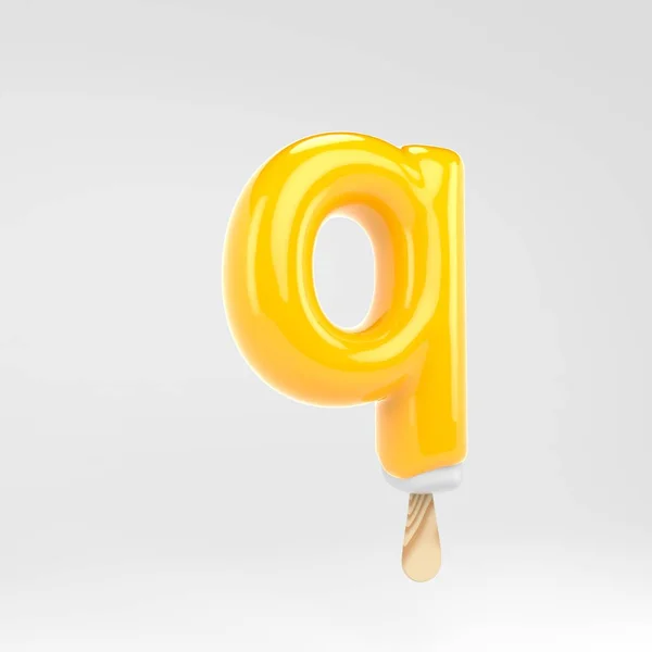 Letra de gelado Q minúscula. Alfabeto de picolé amarelo. 3d renderizado sobremesa lettering isolado no fundo branco . — Fotografia de Stock