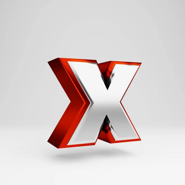 Metalen 3D letter X kleine letters. Metallic rood en wit lettertype geïsoleerd op witte achtergrond. — Stockfoto