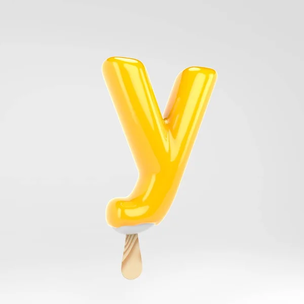 Ice Cream letter Y kleine letters. Gele popsicle alfabet. 3D gerenderde dessert belettering geïsoleerd op witte achtergrond. — Stockfoto