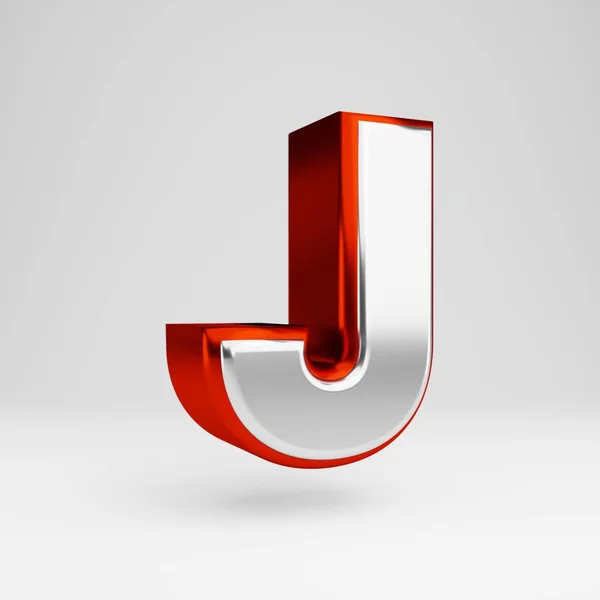 Metalen 3D letter J hoofdletters. Metallic rood en wit lettertype geïsoleerd op witte achtergrond. — Stockfoto