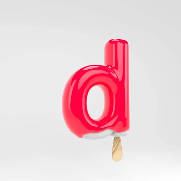 Letra de gelado D minúscula. Alfabeto de picolé rosa. 3d renderizado sobremesa lettering isolado no fundo branco . — Fotografia de Stock