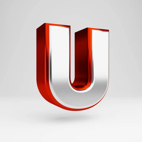 Metal 3D bokstaven U versaler. Metalliskt rött och vitt typsnitt isolerat på vit bakgrund. — Stockfoto