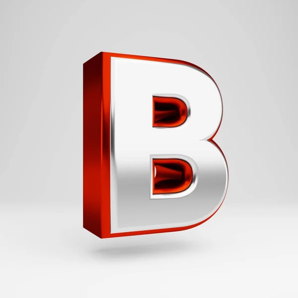 Metal 3d letra B maiúscula. Fonte metálica vermelha e branca isolada sobre fundo branco . — Fotografia de Stock