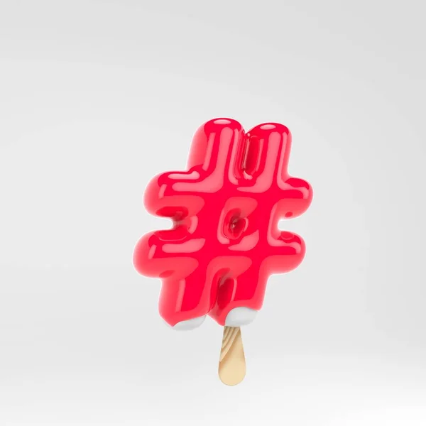 Ijs hashtag symbool. Roze popsicle alfabet. 3D gerenderde dessert belettering geïsoleerd op witte achtergrond. — Stockfoto