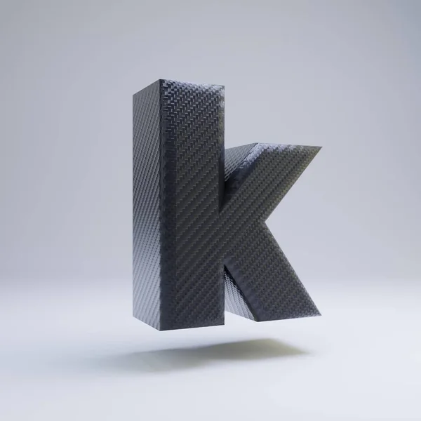 Kolfiber 3D Letter K små bokstäver. Svart kol teckensnitt isolerat på vit bakgrund. — Stockfoto
