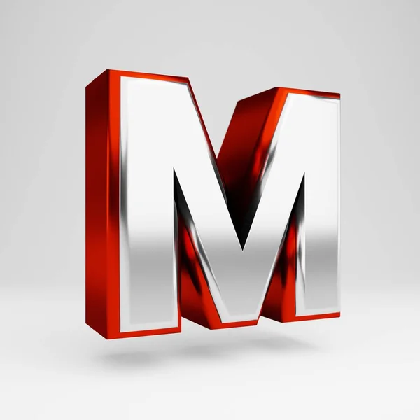 Metalen 3D letter M hoofdletters. Metallic rood en wit lettertype geïsoleerd op witte achtergrond. — Stockfoto