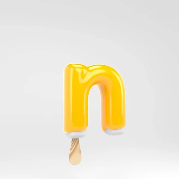 Письмо-мороженое N в нижнем регистре. Желтый алфавит эскимо. 3d оказали десерт буквы изолированы на белом фоне . — стоковое фото