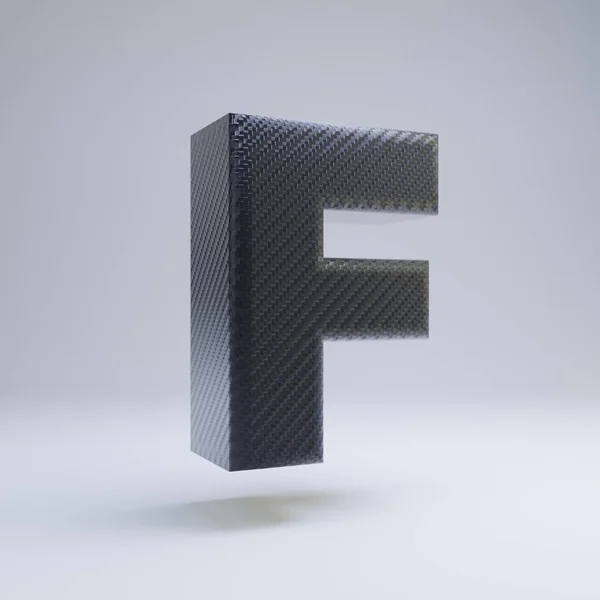 Carbon fiber 3d letter F uppercase. Black carbon font isolated on white background. — Stock Photo, Image