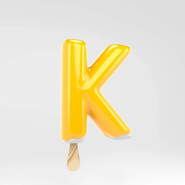 Huruf es krim K uppercase. Alfabet es loli kuning. 3d diberikan makanan penutup lettering terisolasi di latar belakang putih . — Stok Foto