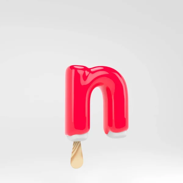 Письмо-мороженое N в нижнем регистре. Розовый эскимо алфавит. 3d оказали десерт буквы изолированы на белом фоне . — стоковое фото
