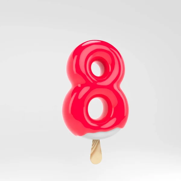 Ice cream number 8. Pink popsicle alphabet. 3d rendered dessert lettering isolated on white background. — Stock Photo, Image