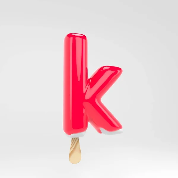 Ice cream letter K lowercase. Pink popsicle alphabet. 3d rendered dessert lettering isolated on white background. — Stock Photo, Image