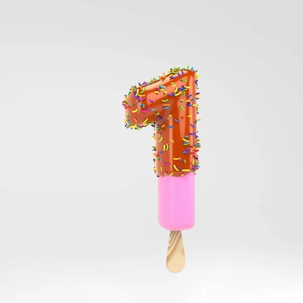 Glass nummer 1. Rosa frukt Popsicle Font med karamell och strössel isolerade på vit bakgrund. — Stockfoto