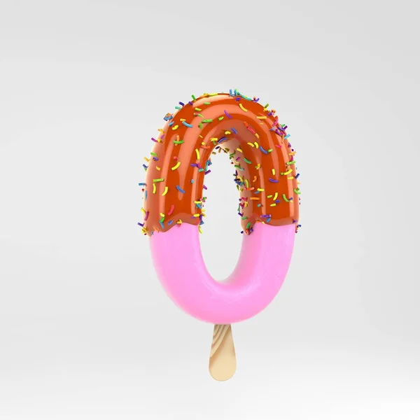 Lody numer 0. Różowa czcionka Popsicle z karmelem i posypką wyizolowaną na białym tle. — Zdjęcie stockowe