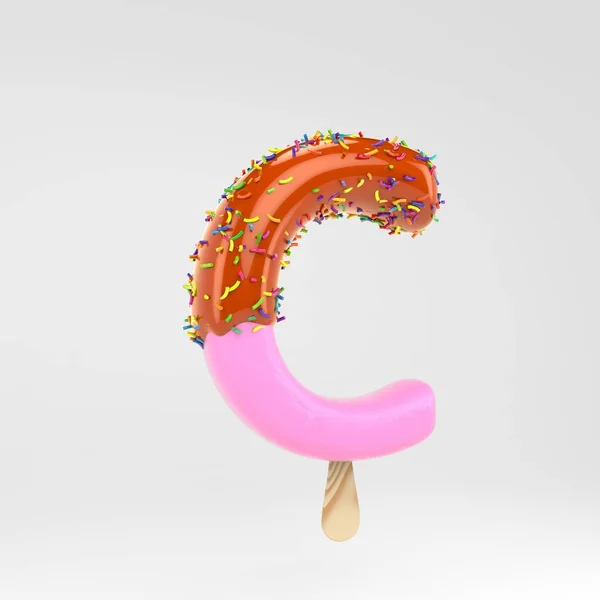 冰淇淋字母 C 大写。粉红色水果冰棒字体与焦糖和洒在白色背景上隔离. — 图库照片