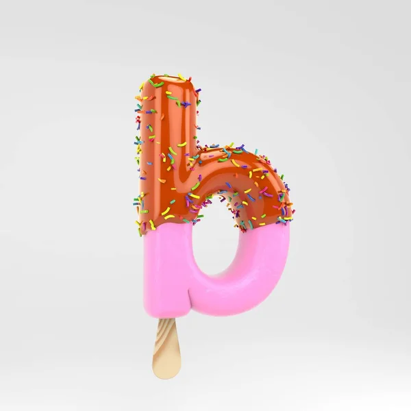 Glass bokstaven B små bokstäver. Rosa frukt Popsicle Font med karamell och strössel isolerade på vit bakgrund. — Stockfoto