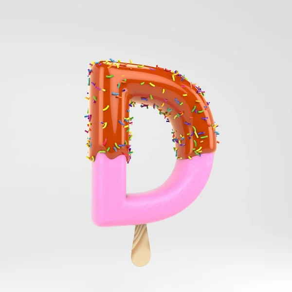 Παγωτό γράμμα D κεφαλαίο. Γραμματοσειρά παγωτού με ροζ φρούτα με καραμέλα και τρούφα απομονωμένη σε λευκό φόντο. — Φωτογραφία Αρχείου