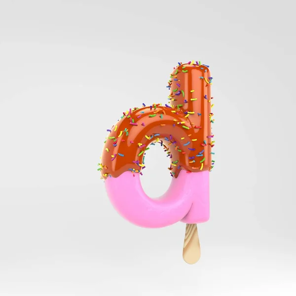Буква "Д" в нижнем регистре. Розовый фруктовый шрифт эскимо с карамелью и брызги изолированы на белом фоне . — стоковое фото