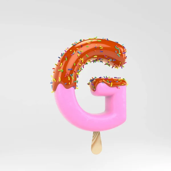 Письмо с мороженым G. Розовый фруктовый шрифт эскимо с карамелью и брызги изолированы на белом фоне . — стоковое фото
