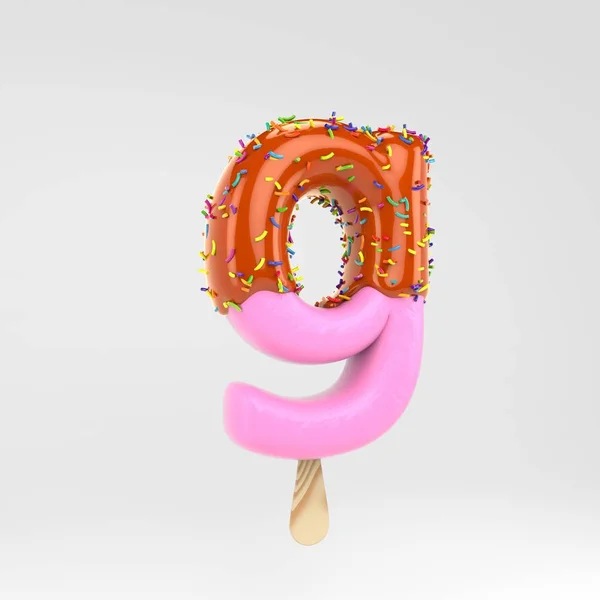 Ice cream letter G lowercase. Pink fruit popsicle font with caramel and sprinkles isolated on white background. — Stock Photo, Image