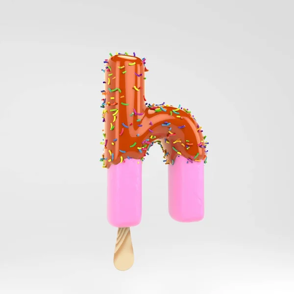 Glass bokstaven H små bokstäver. Rosa frukt Popsicle Font med karamell och strössel isolerade på vit bakgrund. — Stockfoto