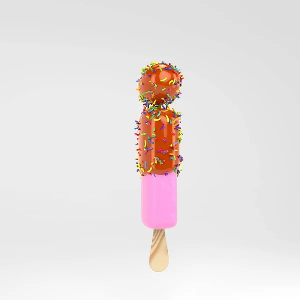 Letra de gelado, minúscula. Fonte de picolé de frutas rosa com caramelo e polvilhas isoladas em fundo branco . — Fotografia de Stock
