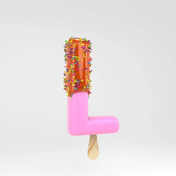 Letra de gelado L maiúscula. Fonte de picolé de frutas rosa com caramelo e polvilhas isoladas em fundo branco . — Fotografia de Stock