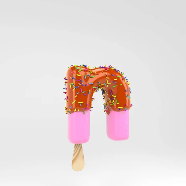 Dondurma harfi N küçük. Karamel ile pembe meyve popsicle yazı tipi ve beyaz arka plan üzerinde izole sprinkles. — Stok fotoğraf