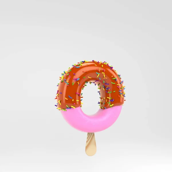 Ice cream letter O lowercase. Pink fruit popsicle font with caramel and sprinkles isolated on white background. — Stock Photo, Image