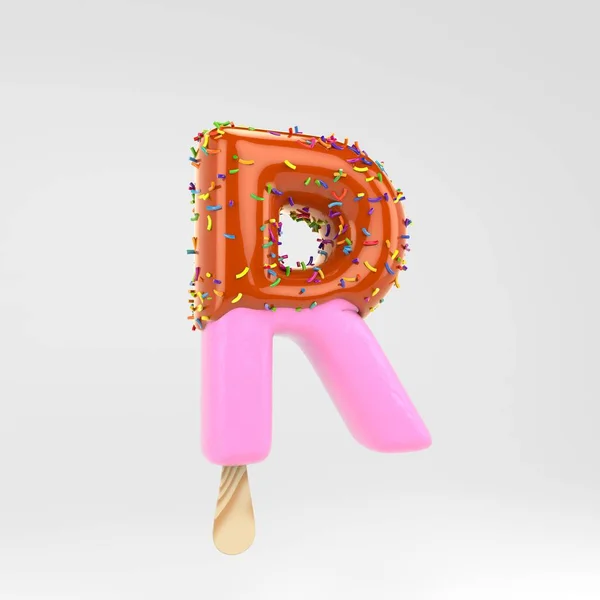 アイスクリーム文字R大文字。キャラメルと白い背景に分離された振りかけるピンクのフルーツポプシクルフォント. — ストック写真