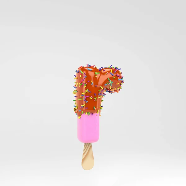 Lodziarnia litery R małe. Różowa czcionka Popsicle z karmelem i posypką wyizolowaną na białym tle. — Zdjęcie stockowe