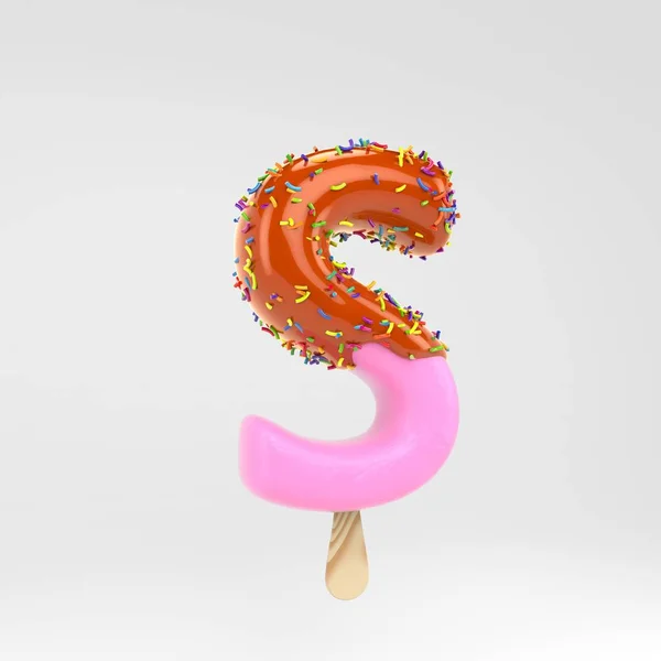 Ice cream letter S uppercase. Pink fruit popsicle font with caramel and sprinkles isolated on white background. — Stock Photo, Image