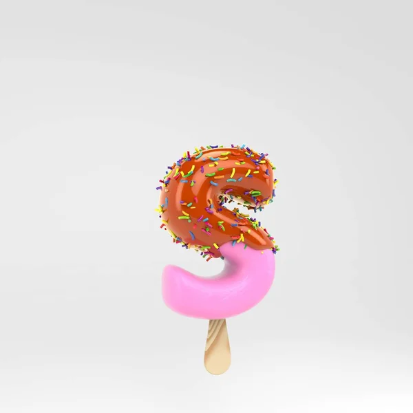 아이스크림 문자 S 소문자입니다. 흰색 배경에 격리 된 캐러멜과 뿌리가있는 분홍색 과일 아이스캔디 글꼴. — 스톡 사진