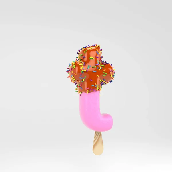 Ice cream letter T lowercase. Pink fruit popsicle font with caramel and sprinkles isolated on white background. — Stock Photo, Image