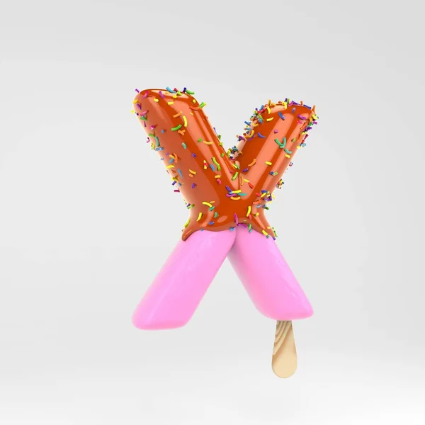 Fagylalt Letter X nagybetűs. Pink gyümölcs Popsicle font karamell és Sprinkles elszigetelt fehér háttér. — Stock Fotó