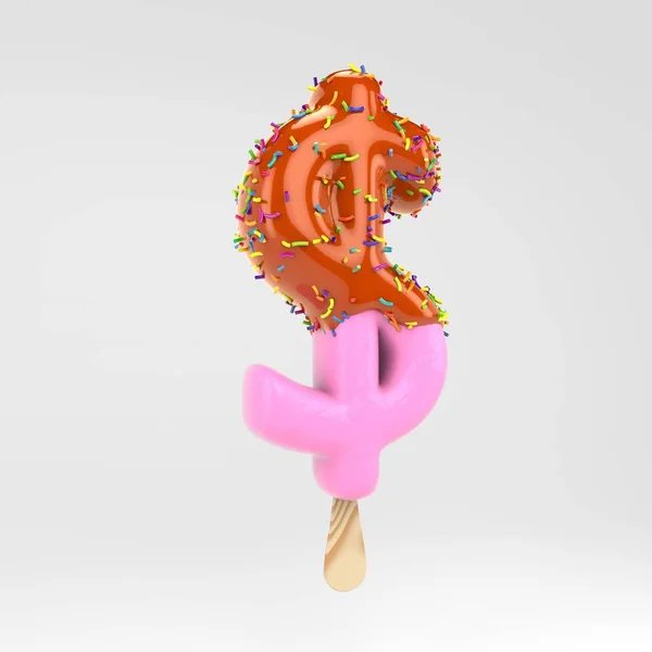 Ice cream dollar symbol. Pink fruit popsicle font with caramel and sprinkles isolated on white background. — Stock Photo, Image