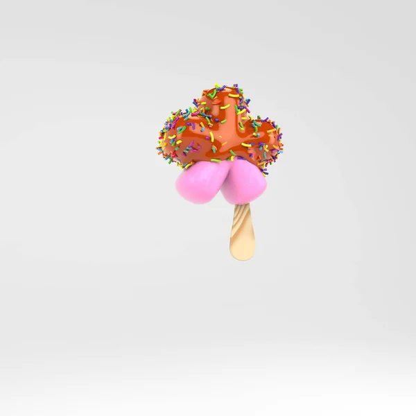아이스크림 별표 기호입니다. 흰색 배경에 격리 된 캐러멜과 뿌리가있는 분홍색 과일 아이스캔디 글꼴. — 스톡 사진
