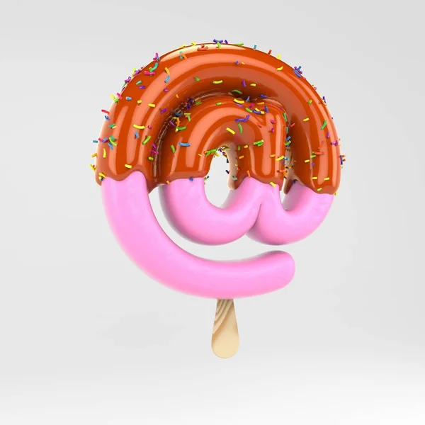 Lody na symbolu. Różowa czcionka Popsicle z karmelem i posypką wyizolowaną na białym tle. — Zdjęcie stockowe