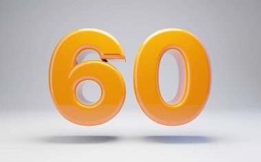 60 numara. Beyaz arka plan üzerinde izole 3d turuncu parlak sayı.