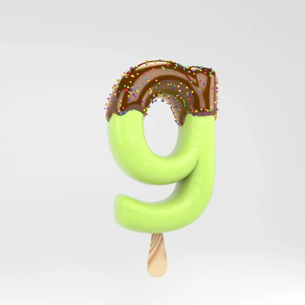 Letra de gelado G minúscula. Pistachio popsicle fonte com chocolate quente e polvilhas isoladas em fundo branco . — Fotografia de Stock